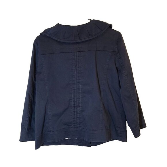 Sandro Sportswear 3/4 Sleeve Cinch Waist Cowl Neckline Cropped Jacket Navy Large - Picture 8 of 9